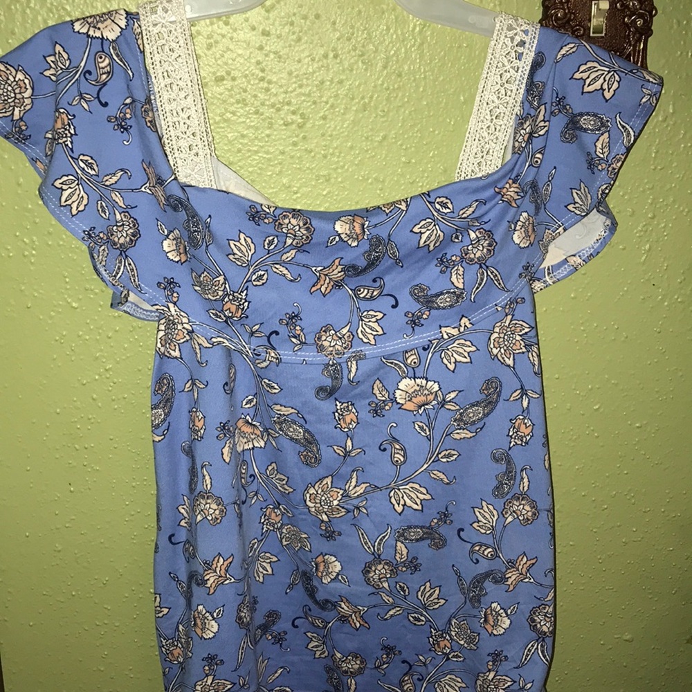 Blue Flowered Off the Shoulder top